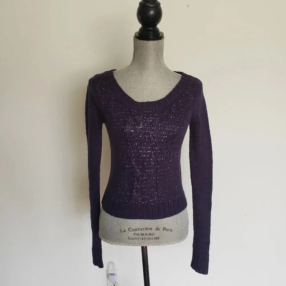 Mudd Cropped Sweater Long Sleeves Navy Blue Warm S